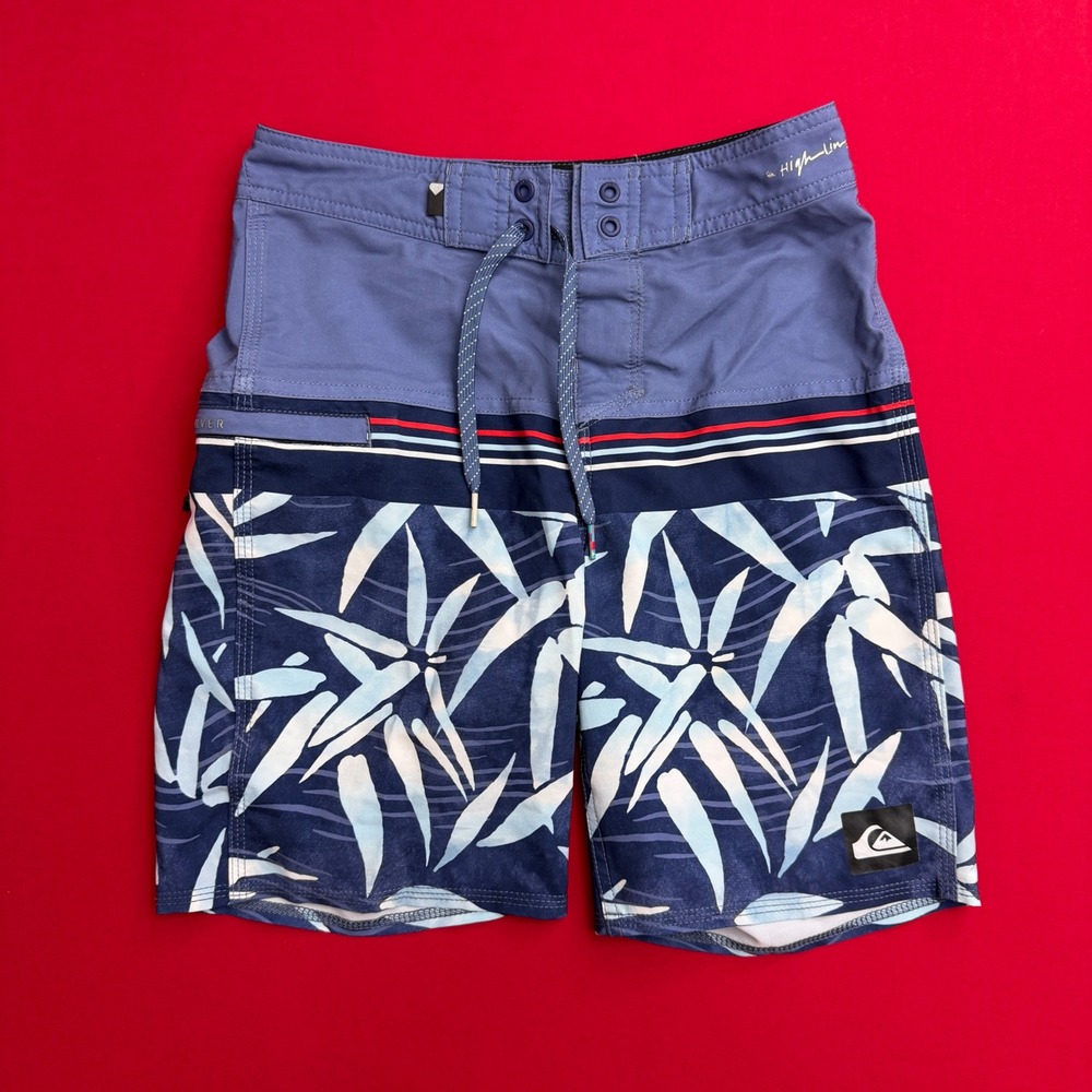 Quiksilver Highline Board Shorts Mens 25 Blue Tropical Leaf Print Swim Trunks